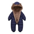 thumbnail image 3 of Wuxian Kids Winter Snowsuit One Piece Full Zipper Up Thickened Wool Hooded Jumpsuit Romper Infant Baby Cute Soft Comfy Warm Overcoat Outfits,Navy,12-18 Months, 3 of 9