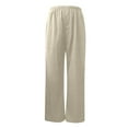 thumbnail image 5 of Wangmeiwg Women's Button Elastic Waist Wide Leg Casual Straight Leg Pants Tan Linen Pants Women, 5 of 5