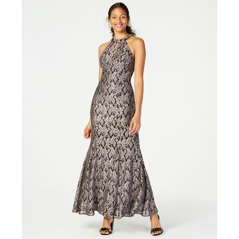 Nightway lace sales keyhole halter gown