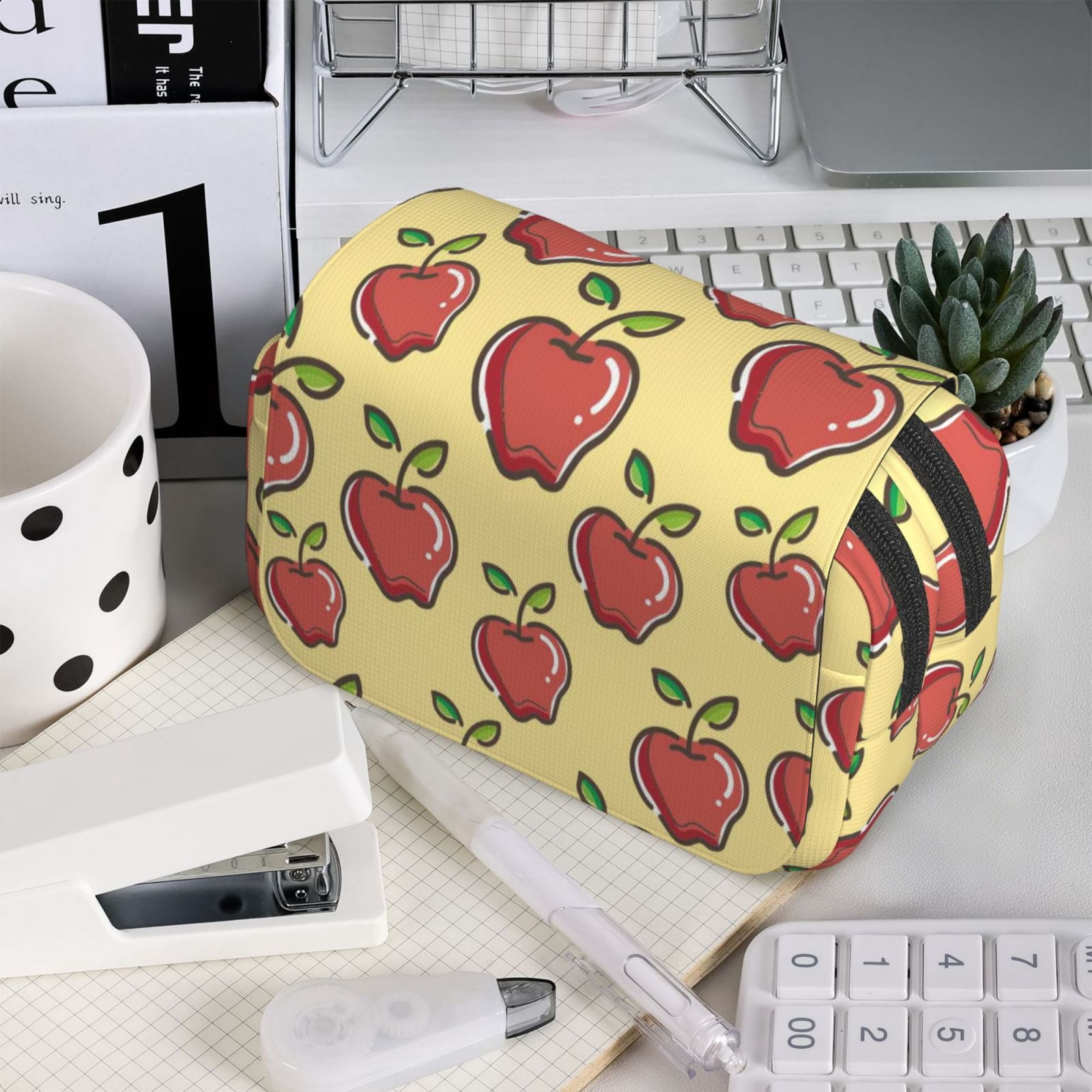 Kdxio Apple for Double Compartment Pen Case Oxford Organizer with Zipper Pockets for Students Artists