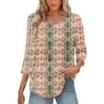 thumbnail image 6 of SOOMLON Womens 3/4 Sleeve Shirts Petite Tunic Cotton Pleated Tops Dressy Casual Round Neck Shirts Cute Daisy Print T Shirts 2025 Trendy Spring Summer Ladies Tops Loose Fit Basic Outfits Pullover XL, 6 of 9