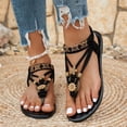 thumbnail image 2 of Rokment Womens Bohemian Flip Flops Dress Flat Thong Sandals Ethnic Beach Summer Flower Comfortable Low Heel Slingback Walking Shoes for Vacation Black Size 6, 2 of 7