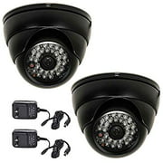 VideoSecu 2 Pack Dome 700TVL Outdoor Security Cameras 1/3" CCD Built-in IR Infrared Day Night Vision 3.6mm Lens Wide Angle for DVR CCTV Home Surveillance System with Power Supplies AC4
