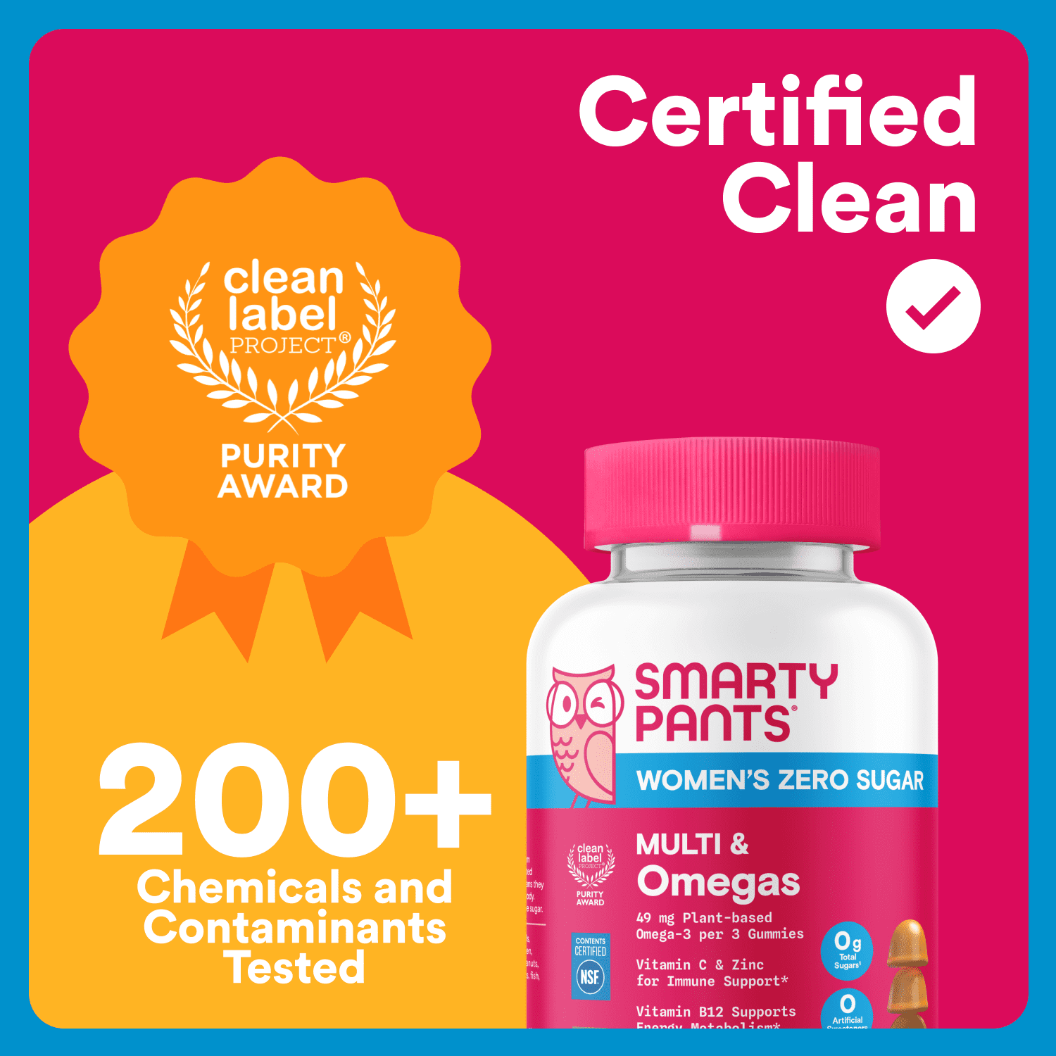 SmartyPants Women's Zero Sugar Multi & Omega-3 Gummies, Improved Formula, 90 Ct
