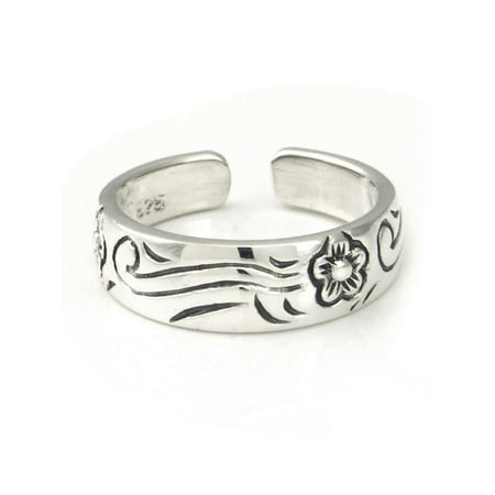 Sterling Silver Hawaiian Plumeria Flower Ocean Wave Adjustable Toe Band Ring