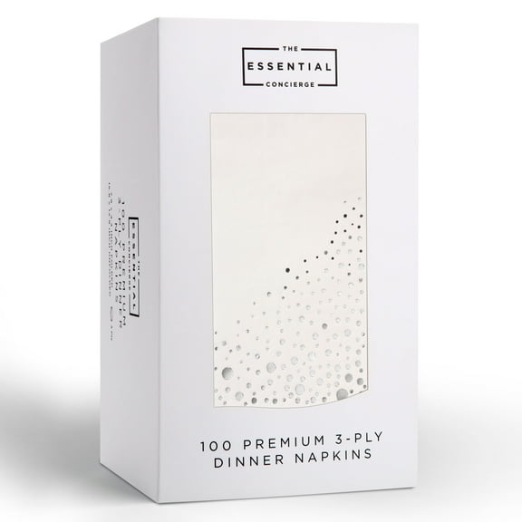 Stylish Disposable White and Silver Dinner Party Napkins, 100 Dessert Napkin, 3ply 7.5 x 4.25 inch