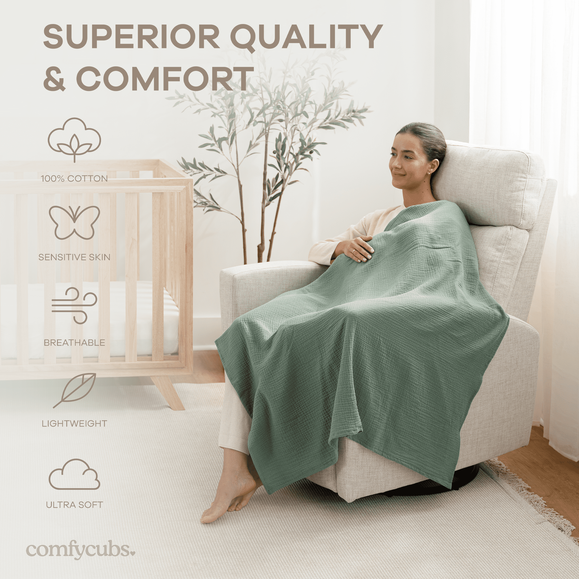Comfy Cubs Muslin Swaddle Blankets Pack of 3 - 42 x 42 Inch Large Wraps for Newborns - Boy Set 2