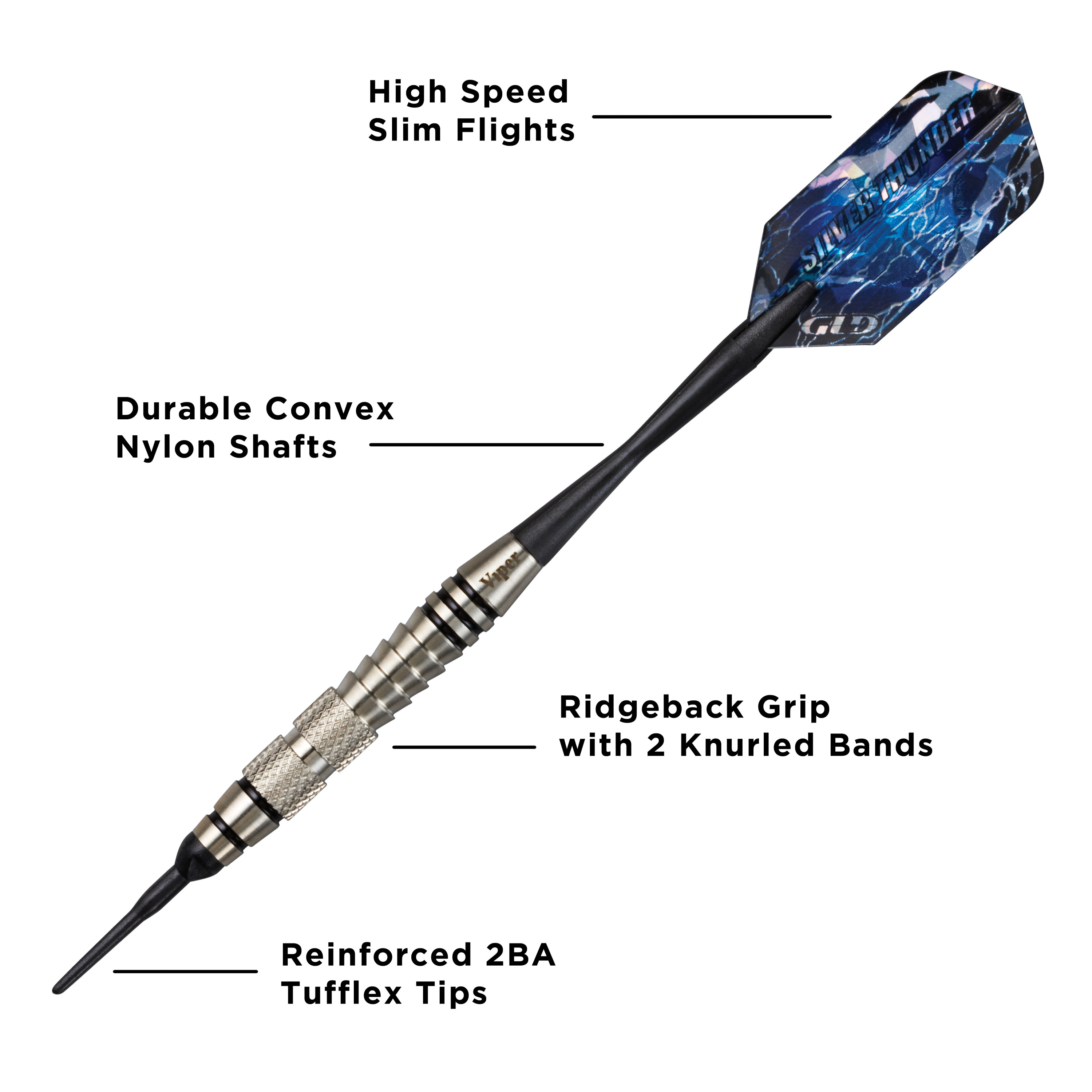 Viper Silver Thunder Soft Tip Dart Set, 2 Knurled Rings, 18 Grams