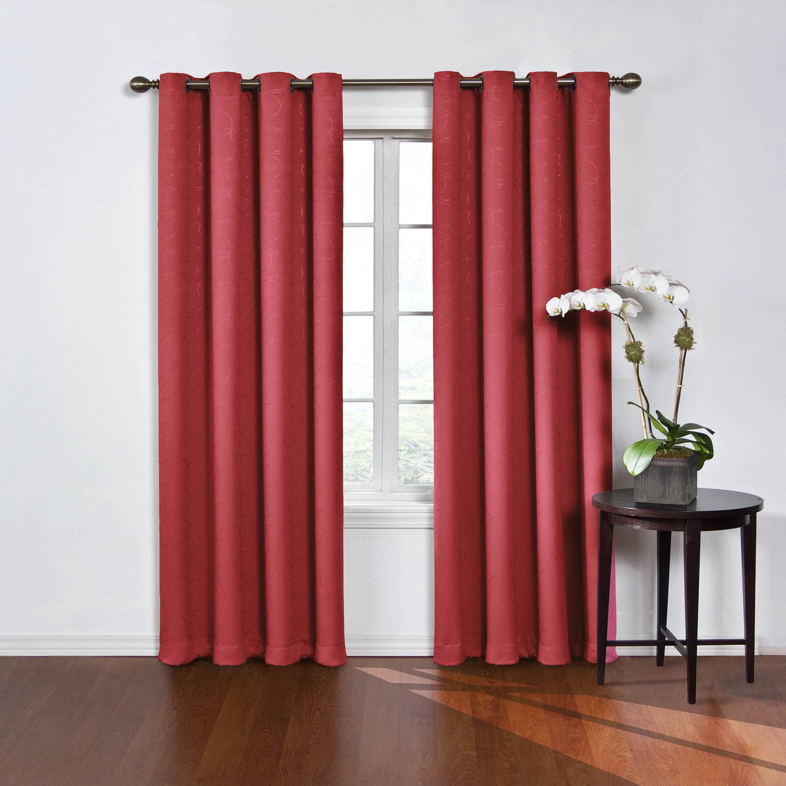 Eclipse Round and Round Pattern Blackout Grommet Top Window Curtain Panel, Black, 52x63