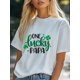 thumbnail image 1 of St. Patrick's Day Women's T-Shirt - Casual & Comfy with Clover Print, Short Sleeves, Round Neck - IdCamisetas de verano para mujer, manga corta, cuello redondo, casual, lindo, con gráficos, camisetas, 1 of 6