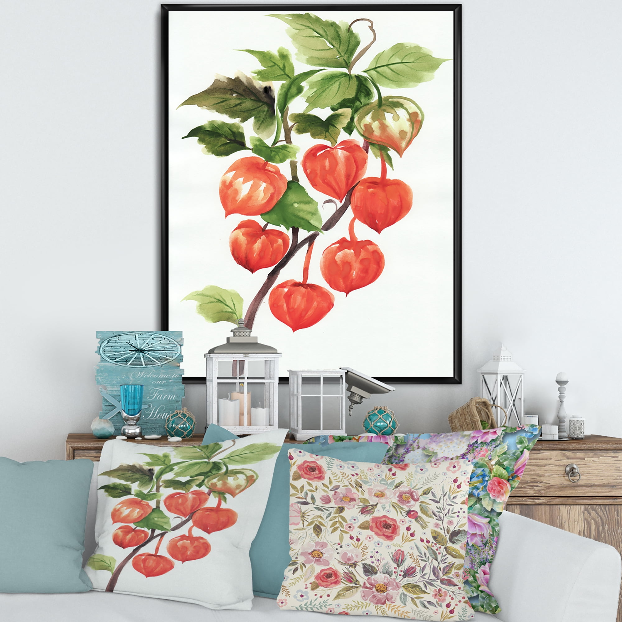Designart 'A Red Physalis Branch' Traditional Framed Canvas Wall Art Print