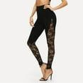 thumbnail image 2 of Women Goth Flare Pants Hollow Out Lace High Waist Bell Bottom Trousers Sexy Bandage Streetwear Pants, 2 of 8