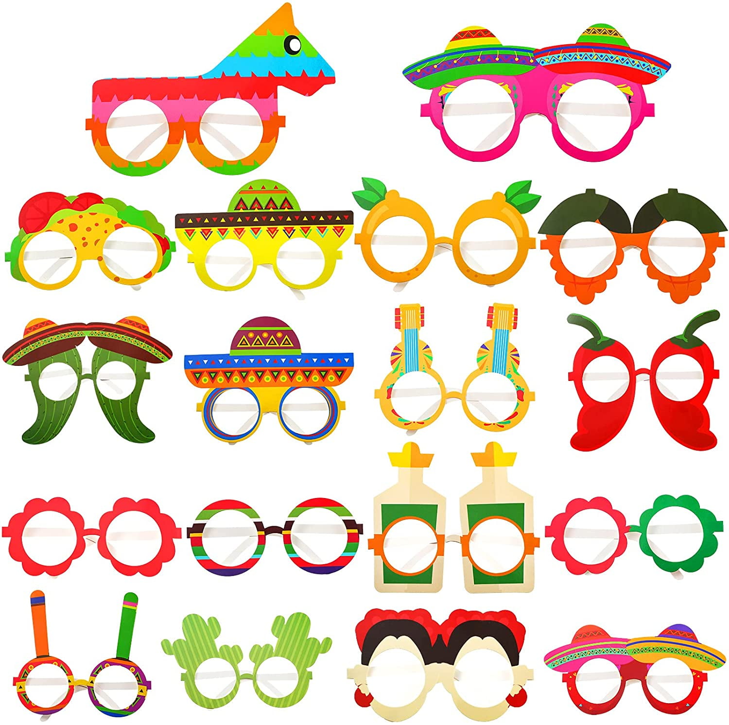 MAFNIO 36 Pieces Fiesta Eyeglasses Cinco De Mayo Paper Glasses Mexican Themed Decoration Taco