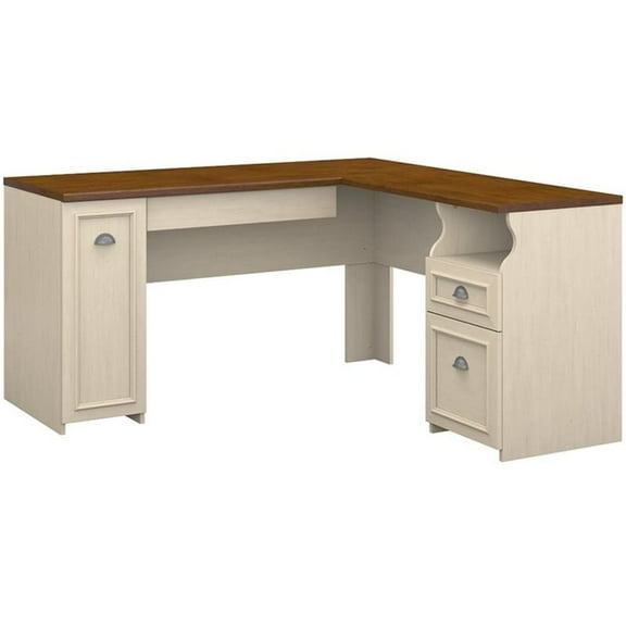 Atlin Designs 60W L Shaped Desk with Storage in Antique White