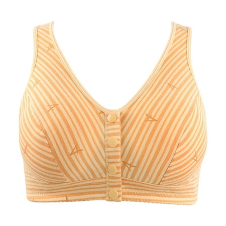 Hot Sale!! 2025 New Daisy Bras for Women No Underwire Front Closure Comfort Senior Wireless Snap Closing Bra Soft Cotton Thin Cup Front Buckle Underwear Stripes Without Tank Top Oversized Bra