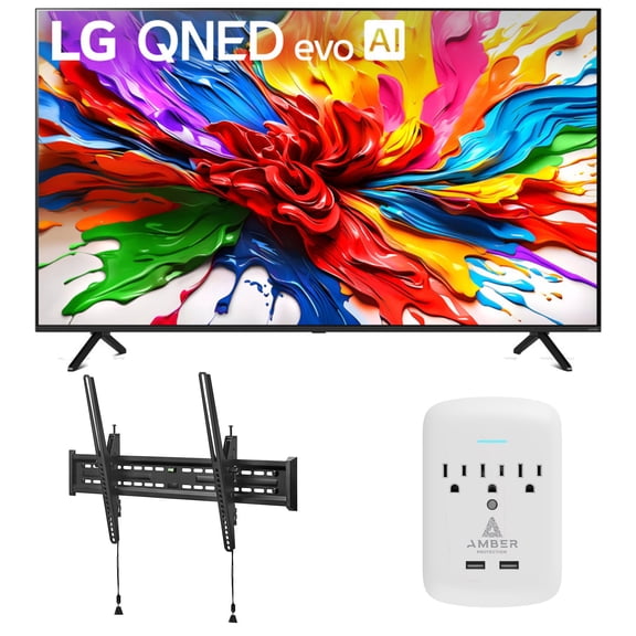LG 65QNED92AUA 65 Inch 4K QNED Mini LED evo AI Smart TV with a Walts TILT-MOUNT-43-90 Large/XL Tilt Mount and Amber Protection 3-OUTLET-SURGE Surge Protector (2025)