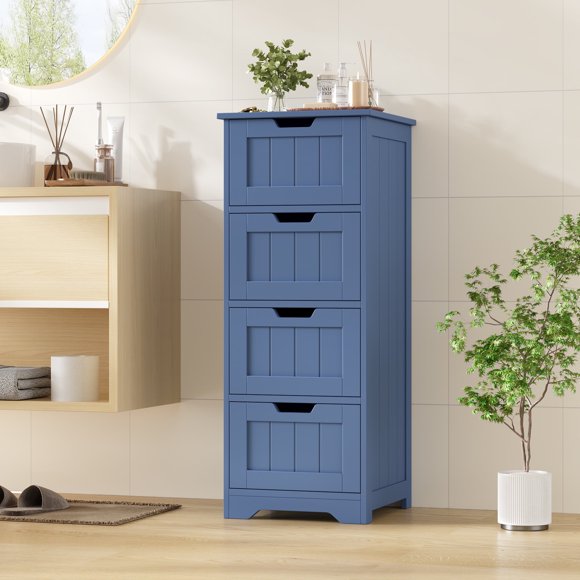 Homfa Armoire de Rangement pour Salle de Bain, Armoire Étroite Autoportante avec 4 Tiroirs, Organisateur de Rangement pour Entrée pour Salon Chambre, Bleu