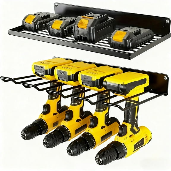 Heavy Duty 2-Tier 5-Hook Wall Mount Tool Rack - 120LB Capacity, Space-Saving Drill & Battery Organizer For Garage/Workshop