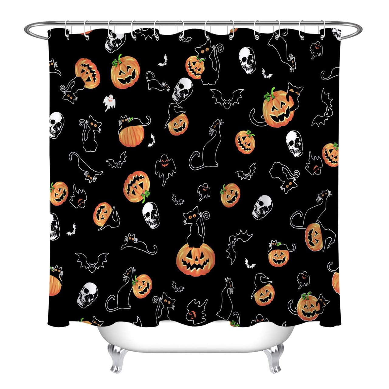 Autumn Fall Shower Curtains Brown with Thanksgiving Harvest Pumpkin