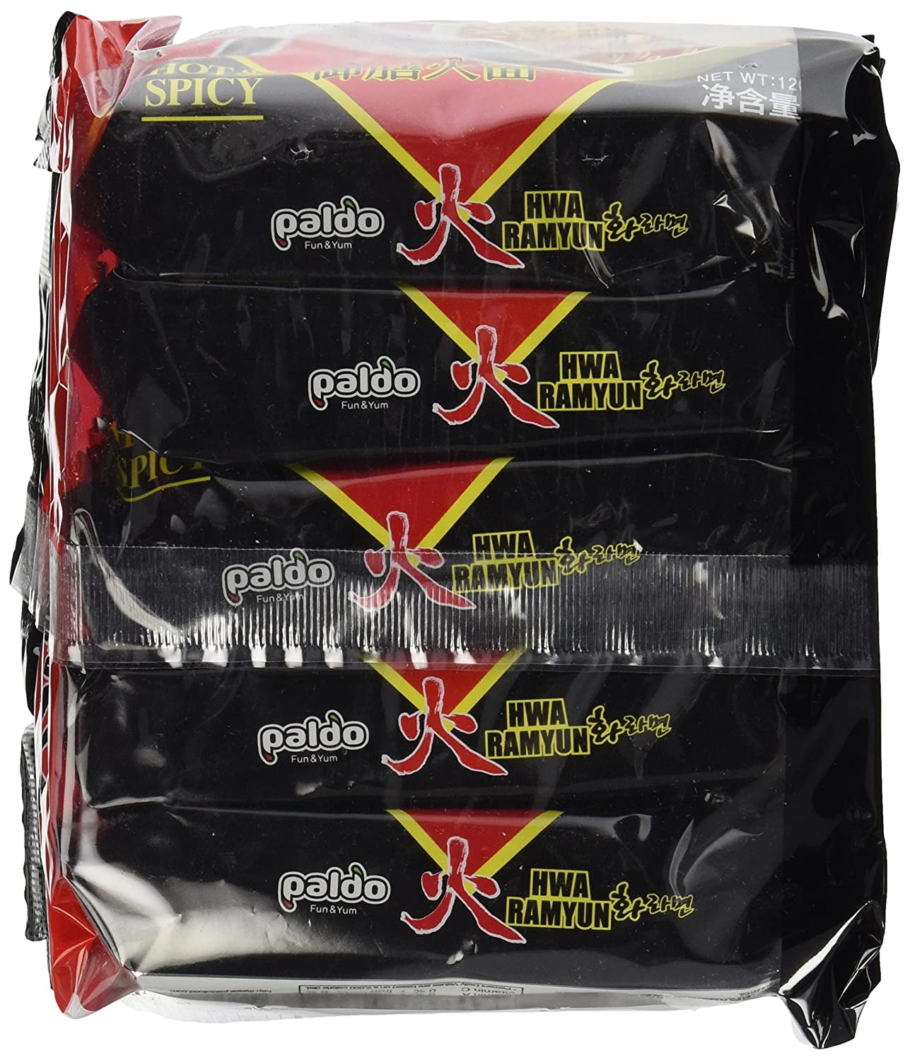 Paldo Hwa Ramyun - with Soy Peptide, Hot & Spicy Noodles, 120 g Pouches, 5 count, (Pack of 4)