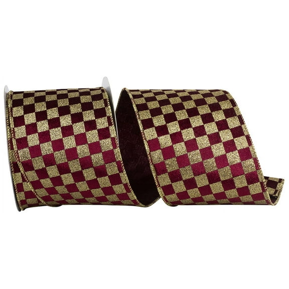 Reliant Ribbon - 94210W-096-10F, Ribbon, Burgundy/gold, 4 Inch, 10 Yards