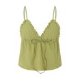 thumbnail image 6 of LMLYSoH Women Basic Ruched Camisole Solid Color Ruffle V Neck Sleeveless Crop Tops for Streetwear Clubwear Summer Shirt, 6 of 9
