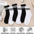 thumbnail image 3 of Womens White Crew Socks 6 Pair Striped Trim Casual Crew Socks Mid Calf Ankle Sock Vintage Retro Gym Running, 3 of 10