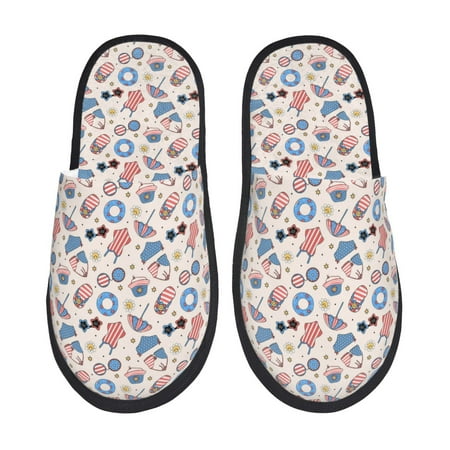 Balery 4th Of July1 Slient Indoor Furry Fleece Comfort House Shoes Soft Non-Slip Home Shoes Cotton slippers House Slippers-- Medium