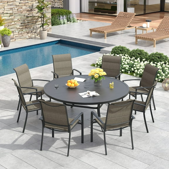 Vicllax Outdoor Patio Dining Set Modern Minimalist Design Metal 54"for Garden Lawn (9 Pcs)