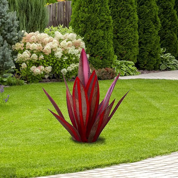 Tequila Rustic Sculpture, DIY Rustic Hand Painted Metal Agave Decor Metal Agave Plant Garden Yard Art Sculpture Lawn Home Ornaments, for Yard Stakes, Garden Figurines, Outdoor Patio (Red Wine)