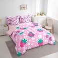 thumbnail image 3 of Manfei Sweet Cherry Strawberry 7 Pieces Bedding Comforter Set,Cartoon Wild Ladybug Full Bedding Set,Pink Cyan White Fitted Sheet Flat Sheet For Girls Kids,Microfiber Bedroom Decor Reversible, 3 of 8
