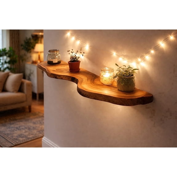 Wall Shelf, Wall Mounted Floating Bookshelf with Lip, Living Room Nursery Storage Display