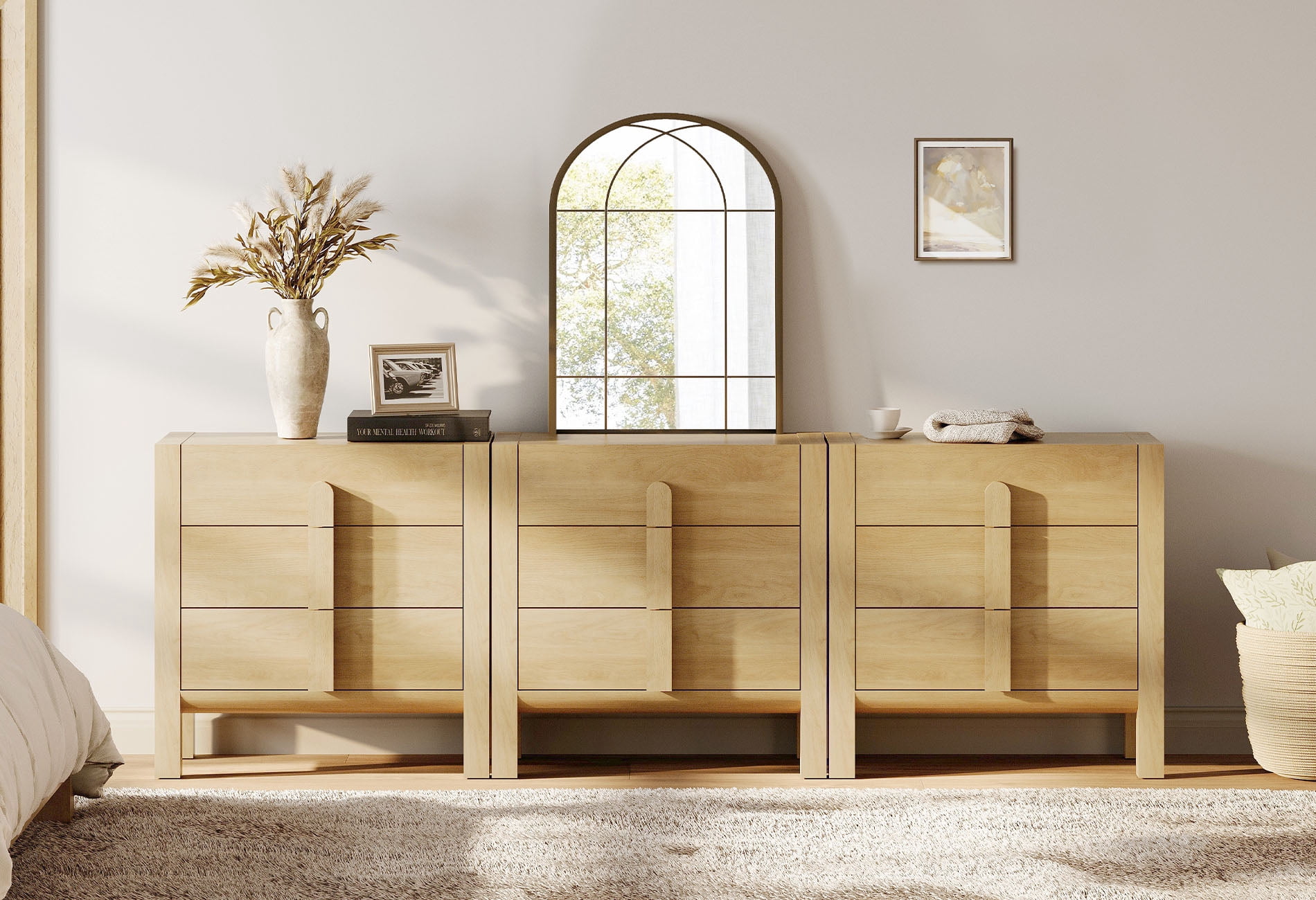 9 Drawer Dresser for Bedroom, Mid-Century Modern Chest of Drawers with Storage,Wooden 3-In-1 Dresser for Living Room, Bedroom, Entryway