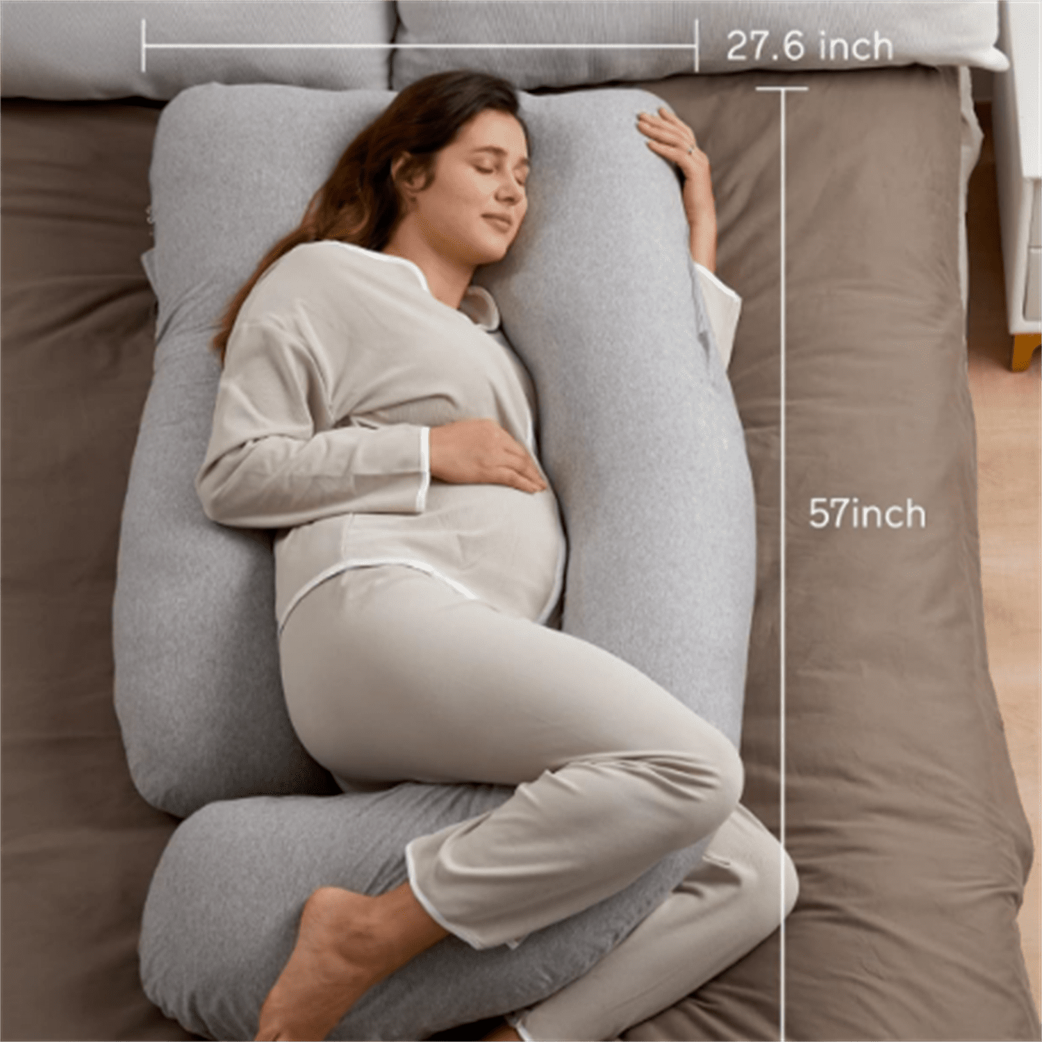 Shaped Pregnancy Pillows with Cotton Removable Cover, 57 Inch Full Body Pillow Maternity Support, Must Have for Pregnant Women, Hatha Grey