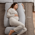 thumbnail image 3 of Shaped Pregnancy Pillows with Cotton Removable Cover, 57 Inch Full Body Pillow Maternity Support, Must Have for Pregnant Women, Hatha Grey, 3 of 6