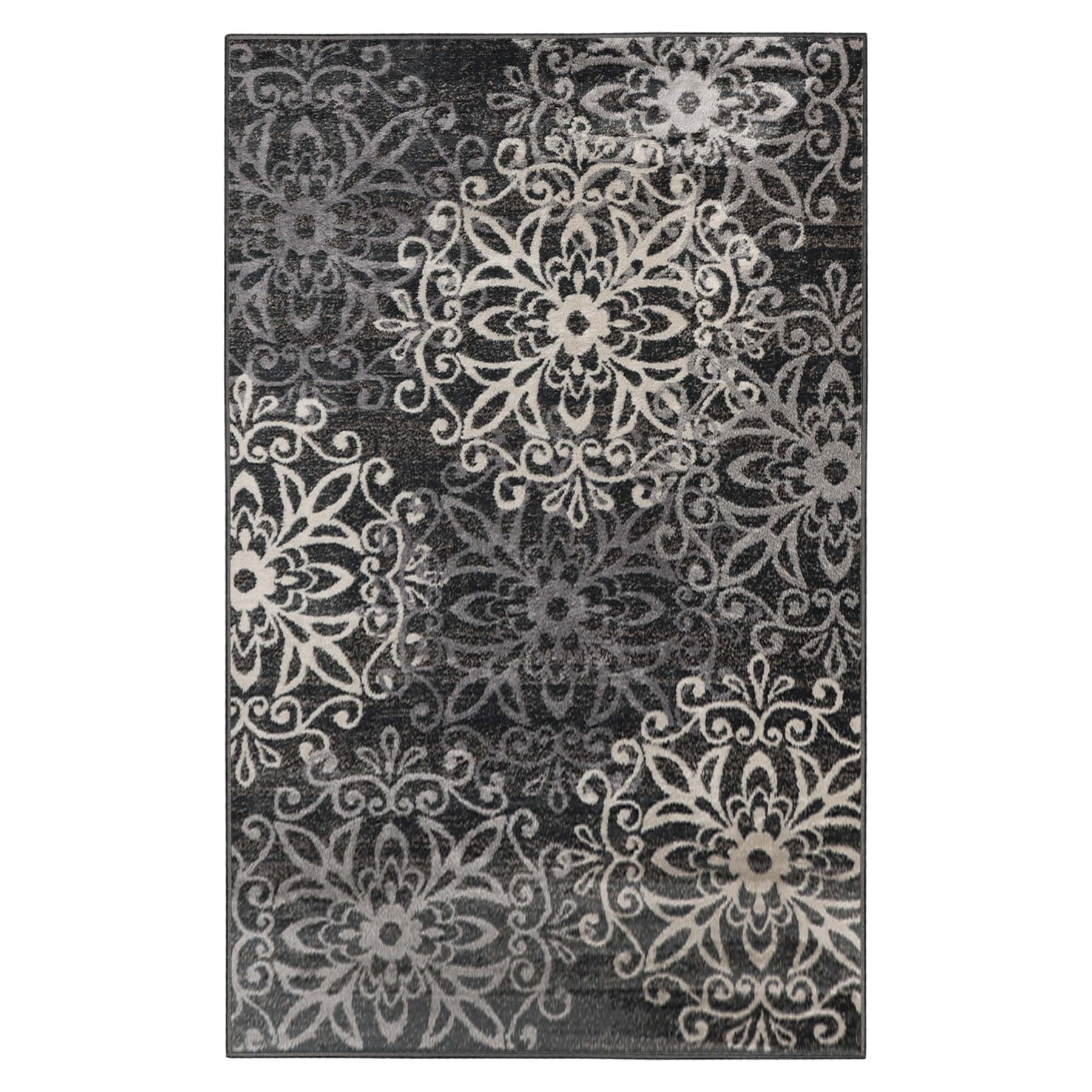 Superior Modern Floral Scroll Pet and Kid-Friendly Indoor Area Rug, 8'x10', Slate