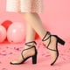 thumbnail image 2 of Sandalias de tacón en bloque con correa transparente y tacón con cordones para mujer Negro 40, 2 of 6