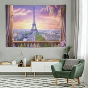 Creowell  Eiffel Tower Tapestry Paris Tapestry Backdrop Romantic European City Wall Tapestry Paris Party Decor Vintage Balcony Sunset Paris Wall Hanging for Living Room Decor 60x40 Inch