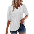 thumbnail image 2 of Bovemsi Womens Puff Half Sleeve Summer Tunic Tops Casual Chest Pleated Shirts Work Blouse for Women, White Women's Summer Short Sleeve T-Shirts, M, 2 of 5
