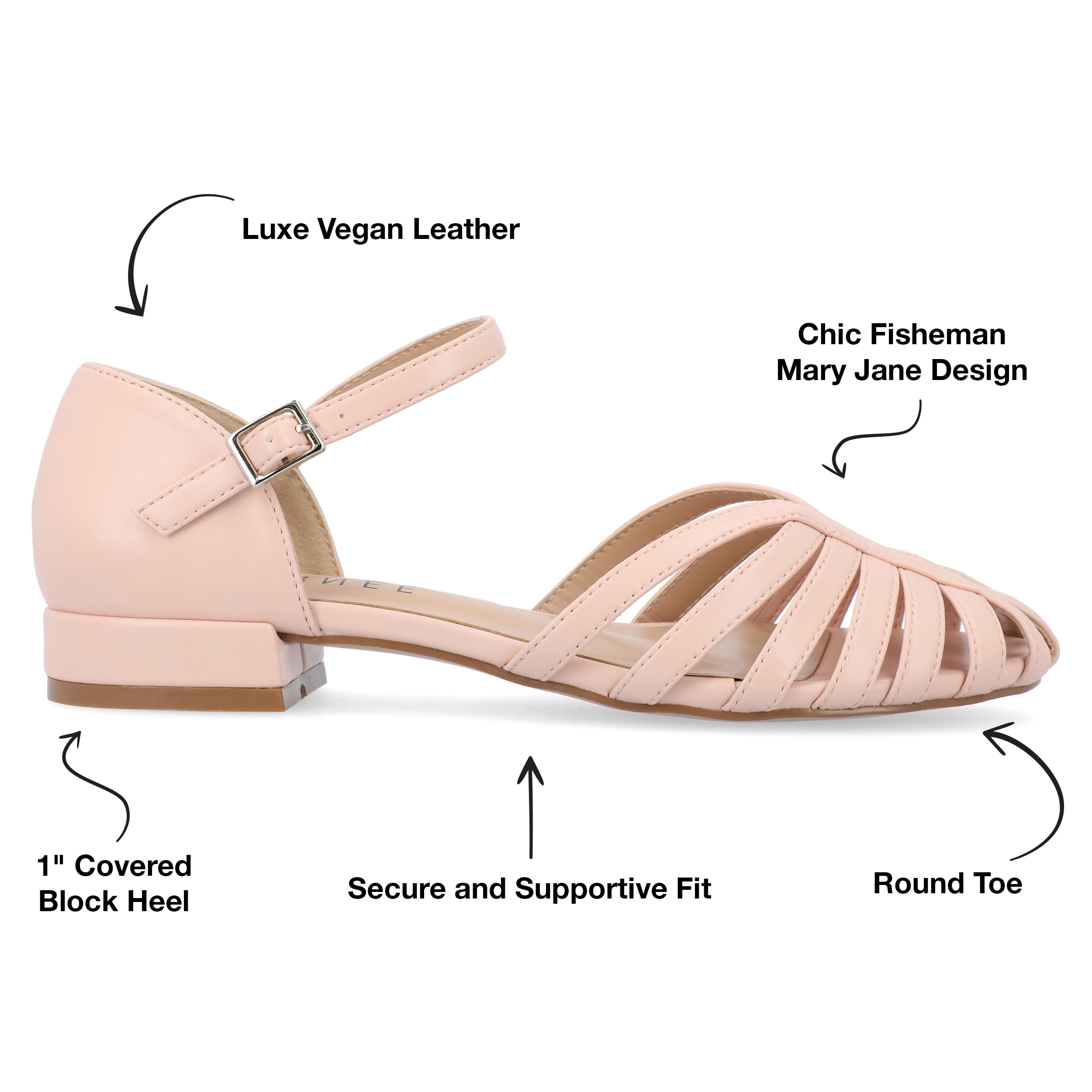Journee Womens Joannah Mary Jane Block Heel Round Toe Flats