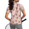 thumbnail image 2 of Whosucclay Cartoon Highland Cow & Daisy Floral Pattern Stretch Polo Shirts, Polyester Tennis Shirts Moisture Wicking Soft Women Short Sleeve Golf Shirts for Running Hiking Bowling Size Large, 2 of 10