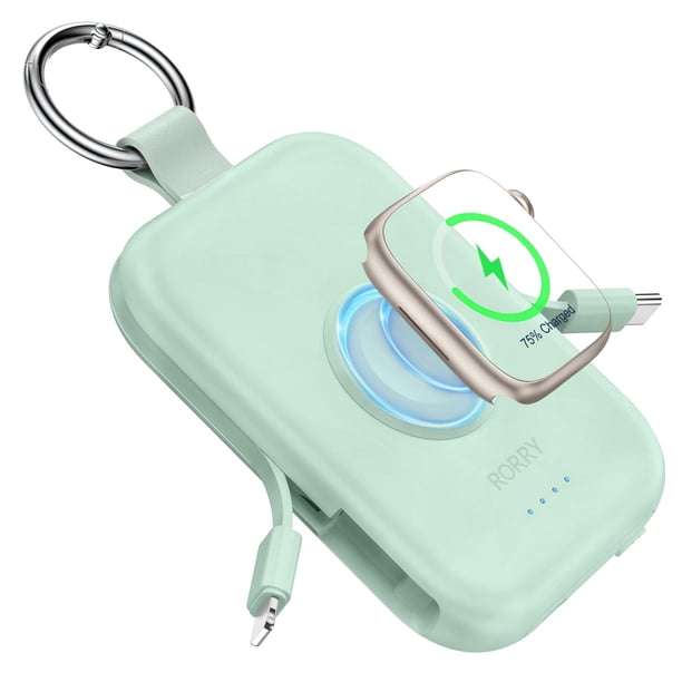 Batería Portátil Rorry Verde con Cables Integrados para Apple Watch e iPhone