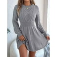 thumbnail image 6 of Women'S Fall Long Sleeve Mock Neck Sweater Dress Casual Loose Ribbed Knit Mini Short Pullover Dresses Grey L, 6 of 8