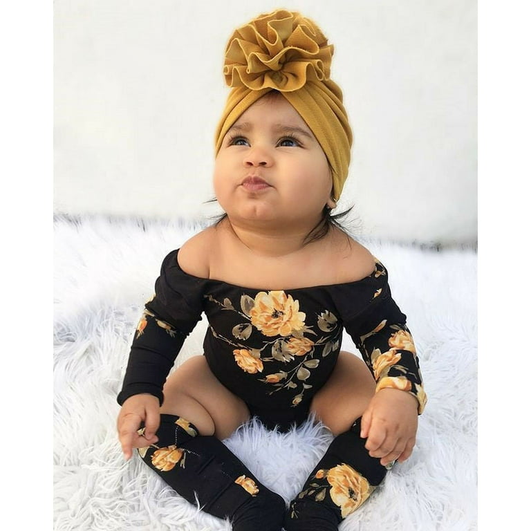 3PCS Newborn Baby Girl Off Shoulder Flower Romper+Leg Warmers