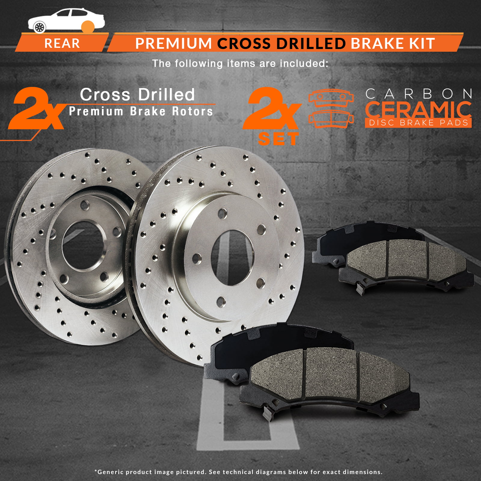 Max Brakes Rear Premium XD Rotors and Ceramic Pads Brake Kit KT081522-2