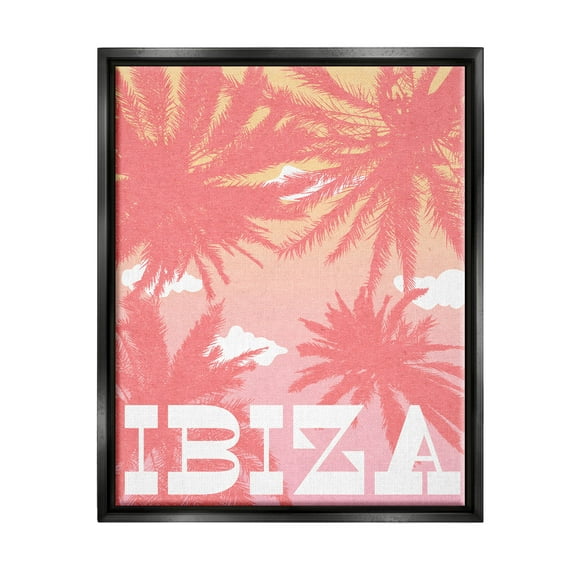 Stupell Industries Tropical Ibiza Palm Trees Graphic Art Jet Black Floating Framed Canvas Print Wall Art, Design by Daphne Polselli
