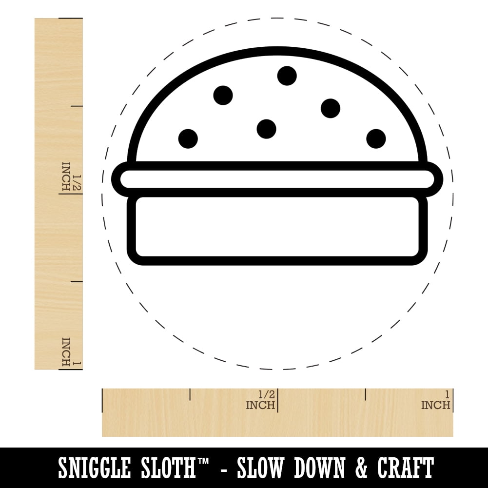 Hamburger Outline Fast Food Self-Inking Rubber Stamp Ink Stamper - Yellow Ink - Medium 1 Inch