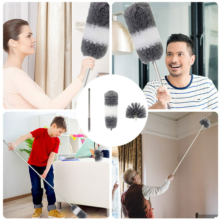 Happylost 3 in 1 Microfiber Dusters Detachable with Extension Pole 30-100 inch Duster Cleaning Kit, Gray