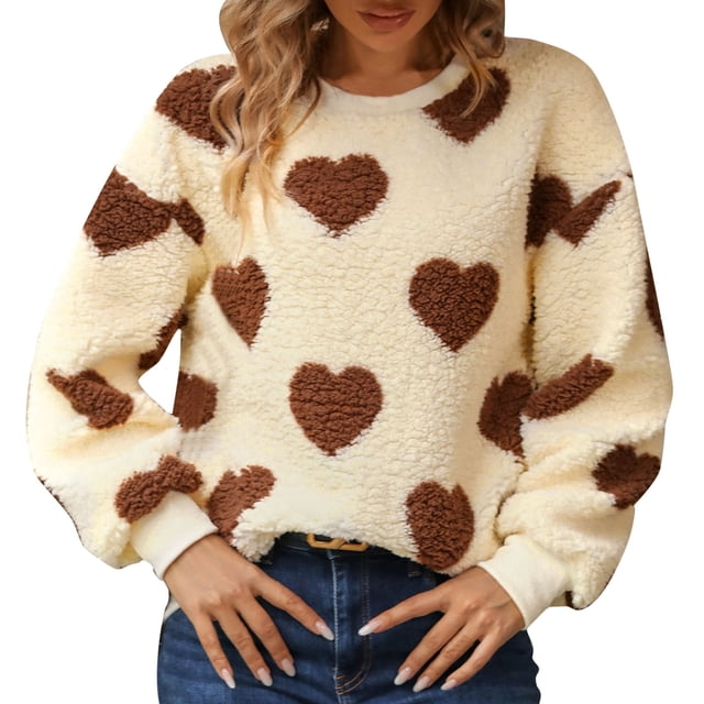 2DXuixsh Chandail à Capuche pour Femmes, Chandail d'Hiver en Peluche Imprimée, Manches Longues, Col Rond, Confortable, Khaki Taille m