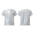 thumbnail image 2 of HXWCHs Boys tank tops Boys Graphic Tee Square Sequins Checkered Shiny Short Sleeve Performance top for Outdoor Sports Casual Wear 2 19 Years Silver 18-19 Years, 2 of 4